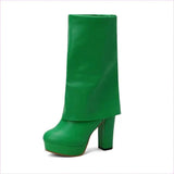 Ladies High Heel Fold Over Mid-leg Boots for Drag Trans Style