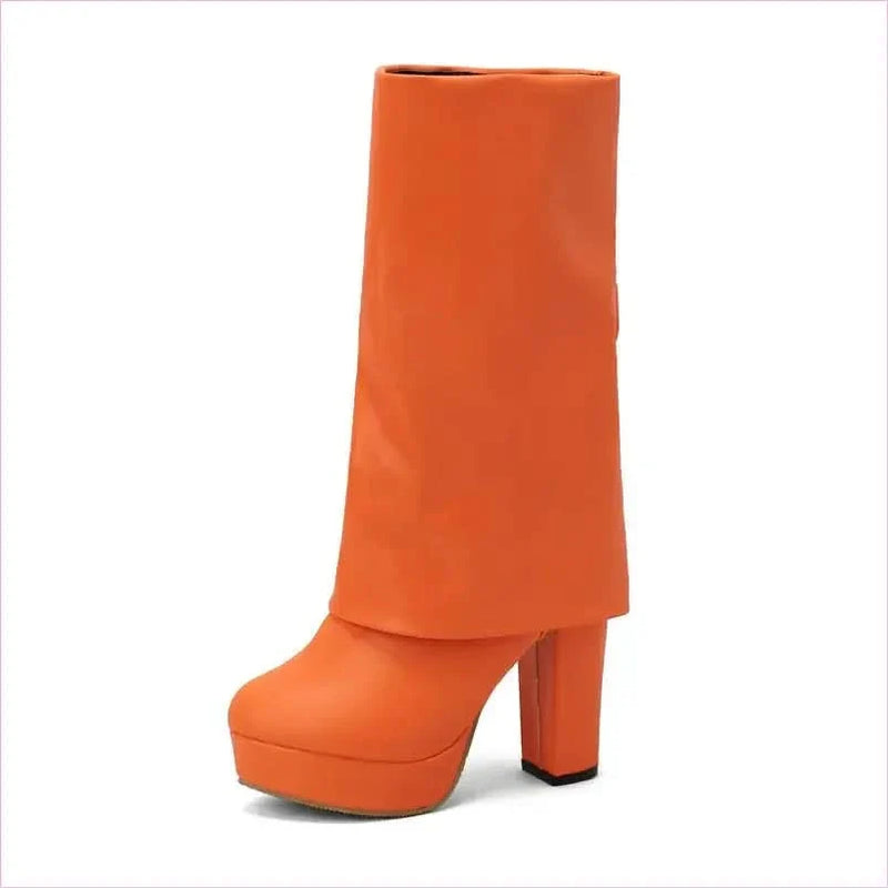 Ladies High Heel Fold Over Mid-leg Boots for Drag Trans Style
