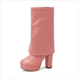 Ladies High Heel Fold Over Mid-leg Boots for Drag Trans Style