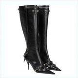 Ladies High-heeled Multi Buckle Detail Pointed Toe Boots
