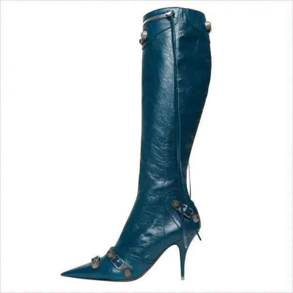 Ladies High-heeled Multi Buckle Detail Pointed Toe Boots