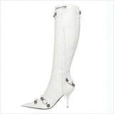 Ladies High-heeled Multi Buckle Detail Pointed Toe Boots