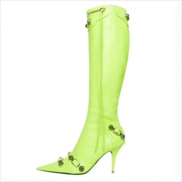 Ladies High-heeled Multi Buckle Detail Pointed Toe Boots