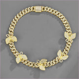 Ladies Iced Necklace Butterfly Cuban Chain 15mm Geometric Jewelry