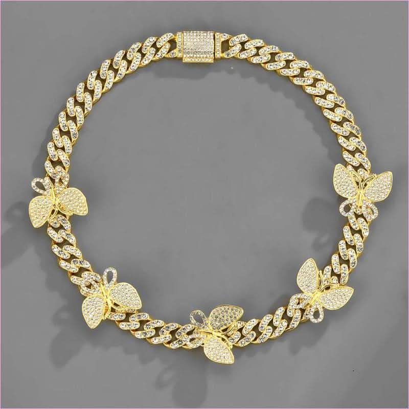 Ladies Iced Necklace Butterfly Cuban Chain 15mm Geometric Jewelry