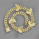 Ladies Iced Necklace Butterfly Cuban Chain 15mm Geometric Jewelry