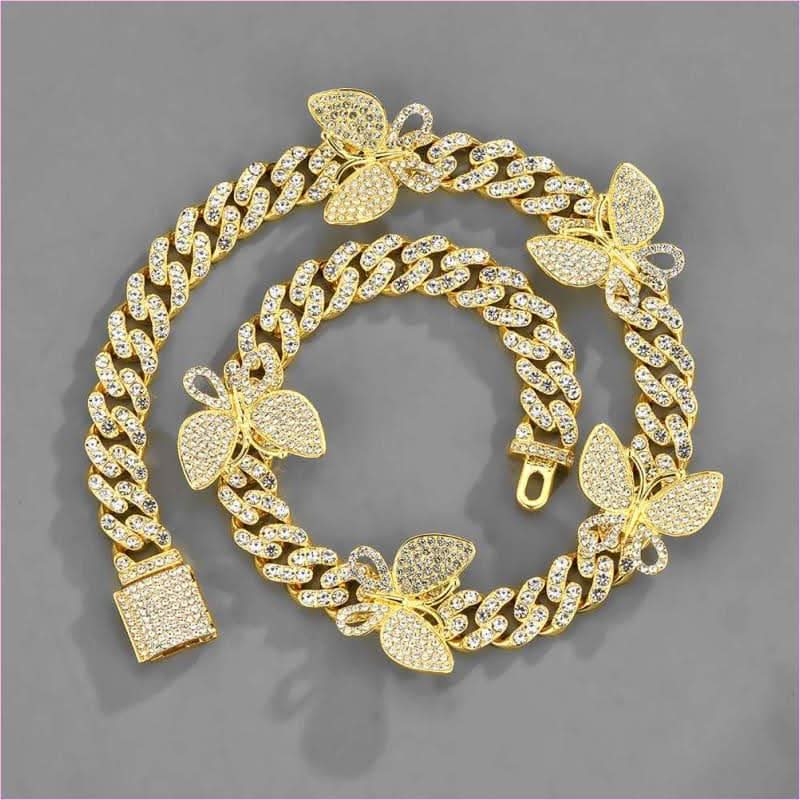 Ladies Iced Necklace Butterfly Cuban Chain 15mm Geometric Jewelry