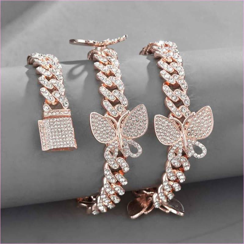 Ladies Iced Necklace Butterfly Cuban Chain 15mm Geometric Jewelry