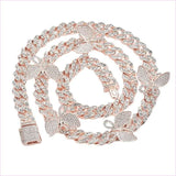 Ladies Iced Necklace Butterfly Cuban Chain 15mm Geometric Jewelry