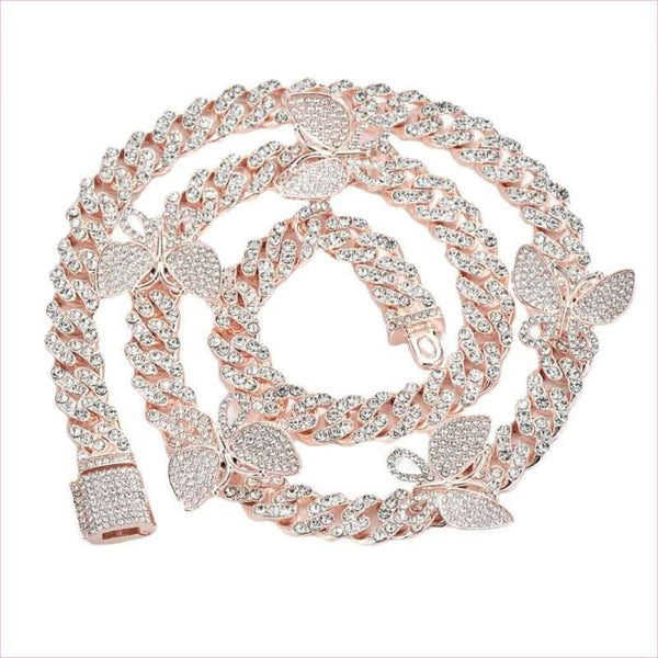 Ladies Iced Necklace Butterfly Cuban Chain 15mm Geometric Jewelry