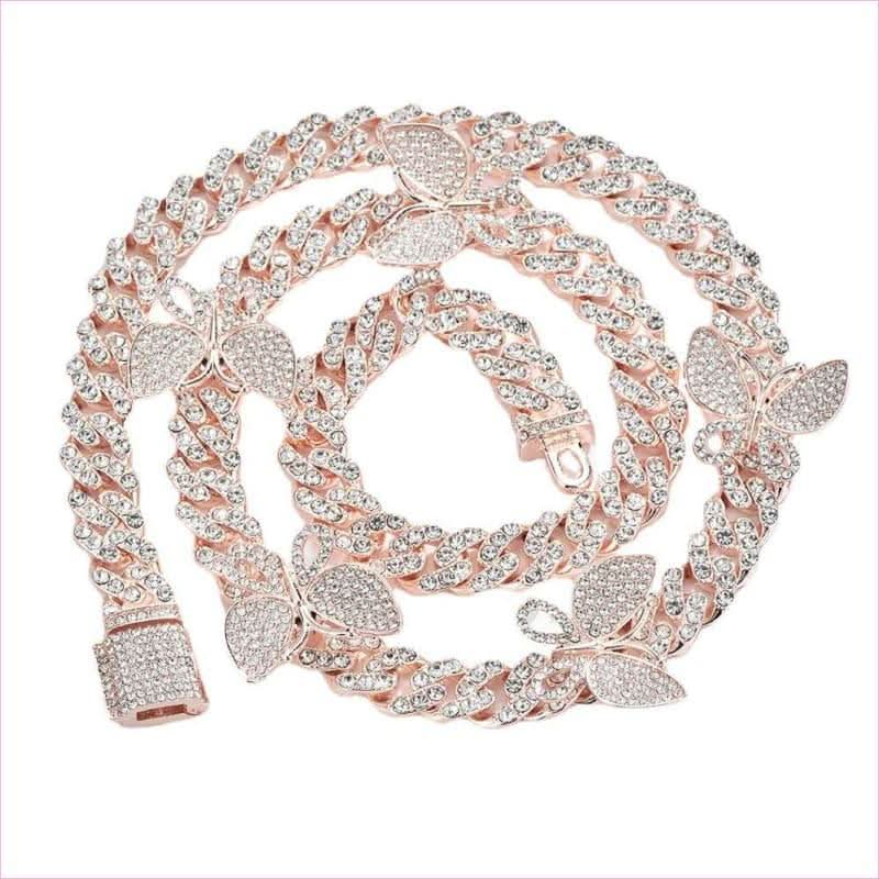 Ladies Iced Necklace Butterfly Cuban Chain 15mm Geometric Jewelry