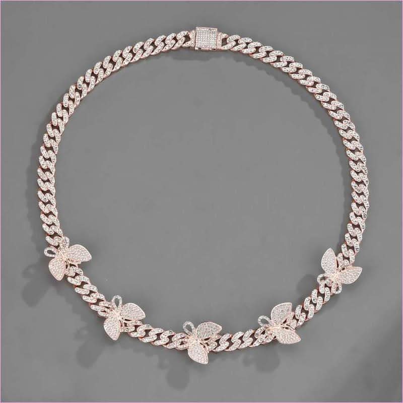 Ladies Iced Necklace Butterfly Cuban Chain 15mm Geometric Jewelry