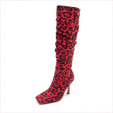 Ladies Knee High Leopard Print High-heeled Boots