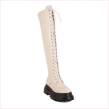 Ladies Knee High Punk Lace-up Round Toe Steampunk Style Boots