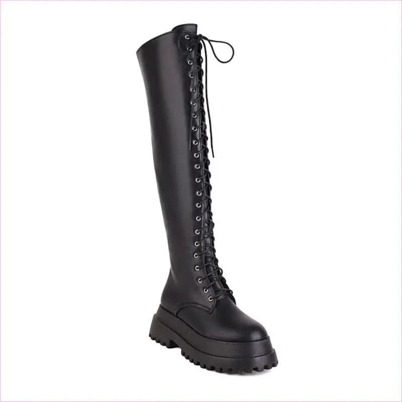 Ladies Knee High Punk Lace-up Round Toe Steampunk Style Boots