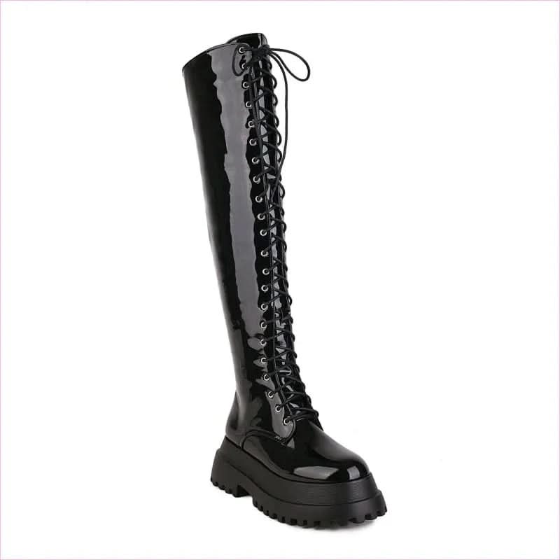 Ladies Knee High Punk Lace-up Round Toe Steampunk Style Boots