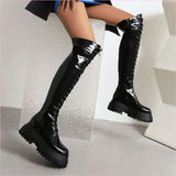 Ladies Knee High Punk Lace-up Round Toe Steampunk Style Boots