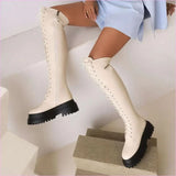 Ladies Knee High Punk Lace-up Round Toe Steampunk Style Boots