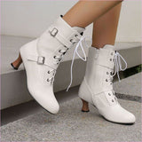 Ladies Mid Heel Lace-up Multi Buckle Ankle Boots