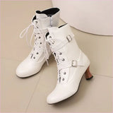 Ladies Mid Heel Lace-up Multi Buckle Ankle Boots