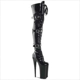 Ladies Multi Buckle Patent Boots with High 20cm Platform Heel