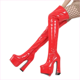 Ladies Patent Thigh Boots with 15cm Heel Drag Boots
