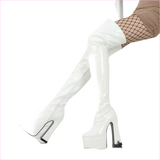 Ladies Patent Thigh Boots with 15cm Heel Drag Boots
