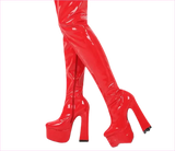 Ladies Patent Thigh Boots with 15cm Heel Drag Boots