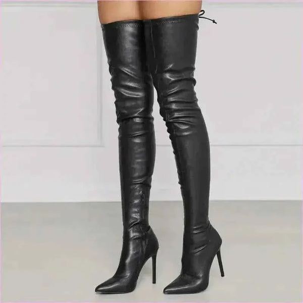 Ladies Pointed Toe High Stiletto Heel Thigh High Boots