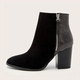 Ladies Short Faux Suede Colour Block High Heel Boots