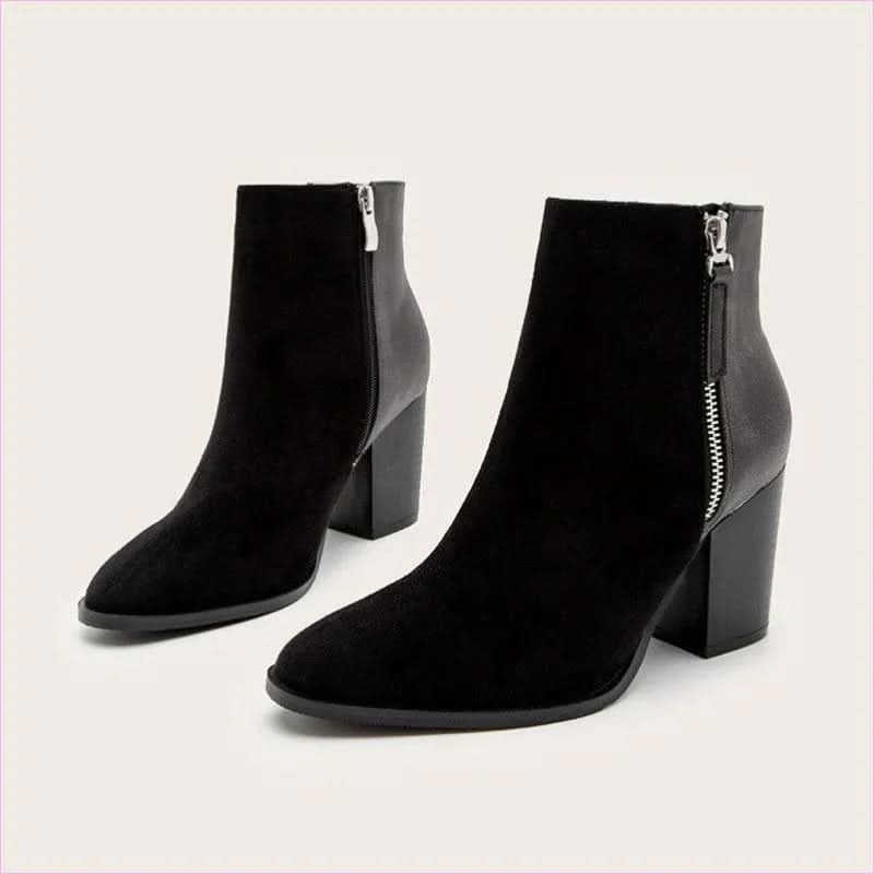Ladies Short Faux Suede Colour Block High Heel Boots