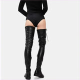 Ladies Thigh Length Lace Up Low Heel Boots