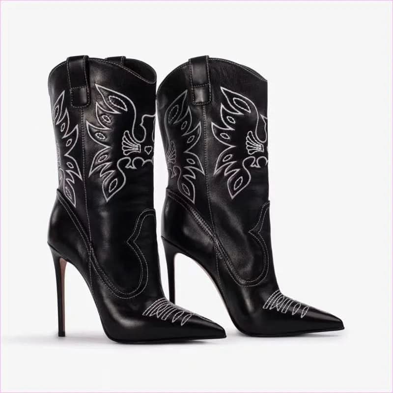Ladies Western Cowboy Style High Heel Pointed Toe Boots