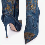 Ladies Western Cowboy Style High Heel Pointed Toe Boots