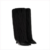 Lady Faux Fur Covered High Heel Pointed Toe Boots for Style and Elegance