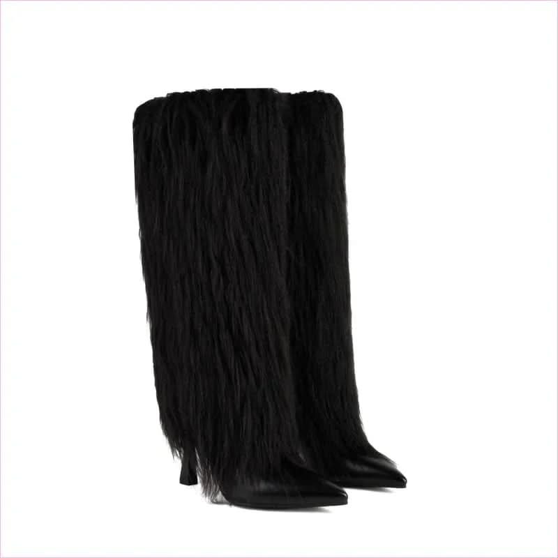 Lady Faux Fur Covered High Heel Pointed Toe Boots for Style and Elegance