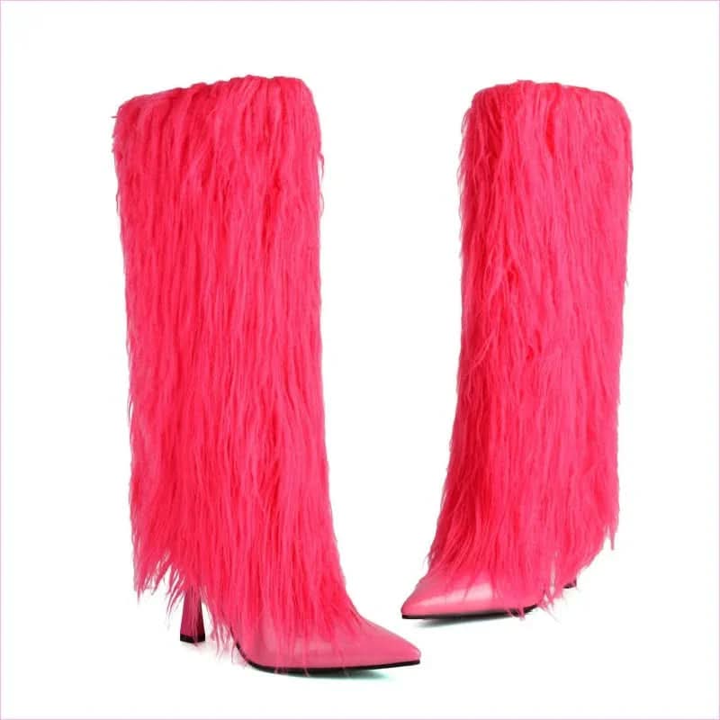 Lady Faux Fur Covered High Heel Pointed Toe Boots for Style and Elegance