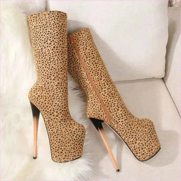 Leopard Print High Heel Knee High Stiletto Platform Boots