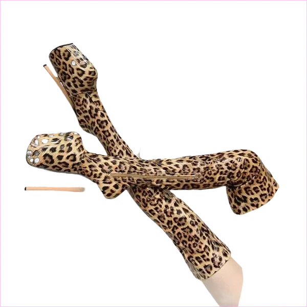 Leopard Print Patent Thigh Length Unisex Boots for Bold Styles