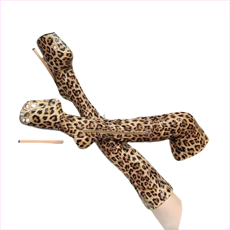 Leopard Print Patent Thigh Length Unisex Boots for Bold Styles