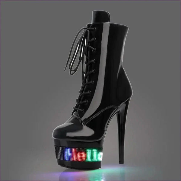 Light Up your Night with Led Display Black Patent High Heel Boots