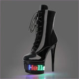 Light Up your Night with Led Display Black Patent High Heel Boots
