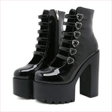 Love Heart Waterproof Platform Boots with Chunky Heel for Bold Style