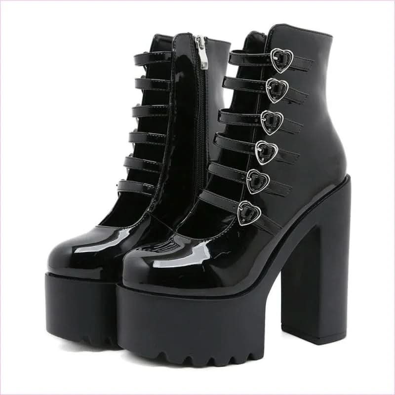 Love Heart Waterproof Platform Boots with Chunky Heel for Bold Style