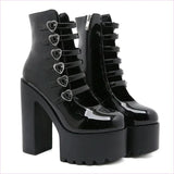 Love Heart Waterproof Platform Boots with Chunky Heel for Bold Style
