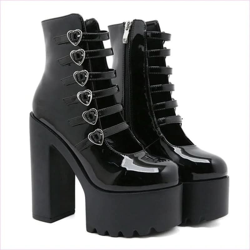 Love Heart Waterproof Platform Boots with Chunky Heel for Bold Style