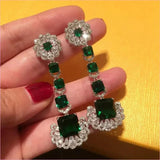 Luxurious Green Square Earrings with Emerald and Diamond Elegance