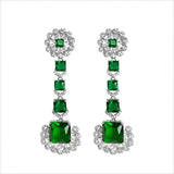 Luxurious Green Square Earrings with Emerald and Diamond Elegance