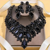 Luxury Black Rhinestone Drag Queen Necklace and Earrings Set