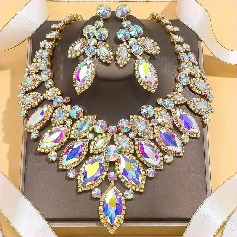 Luxury Black Rhinestone Drag Queen Necklace and Earrings Set